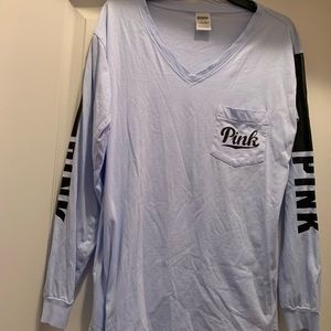 Pink /Victoria Secret Blue Long Sleeve Pocket Tee